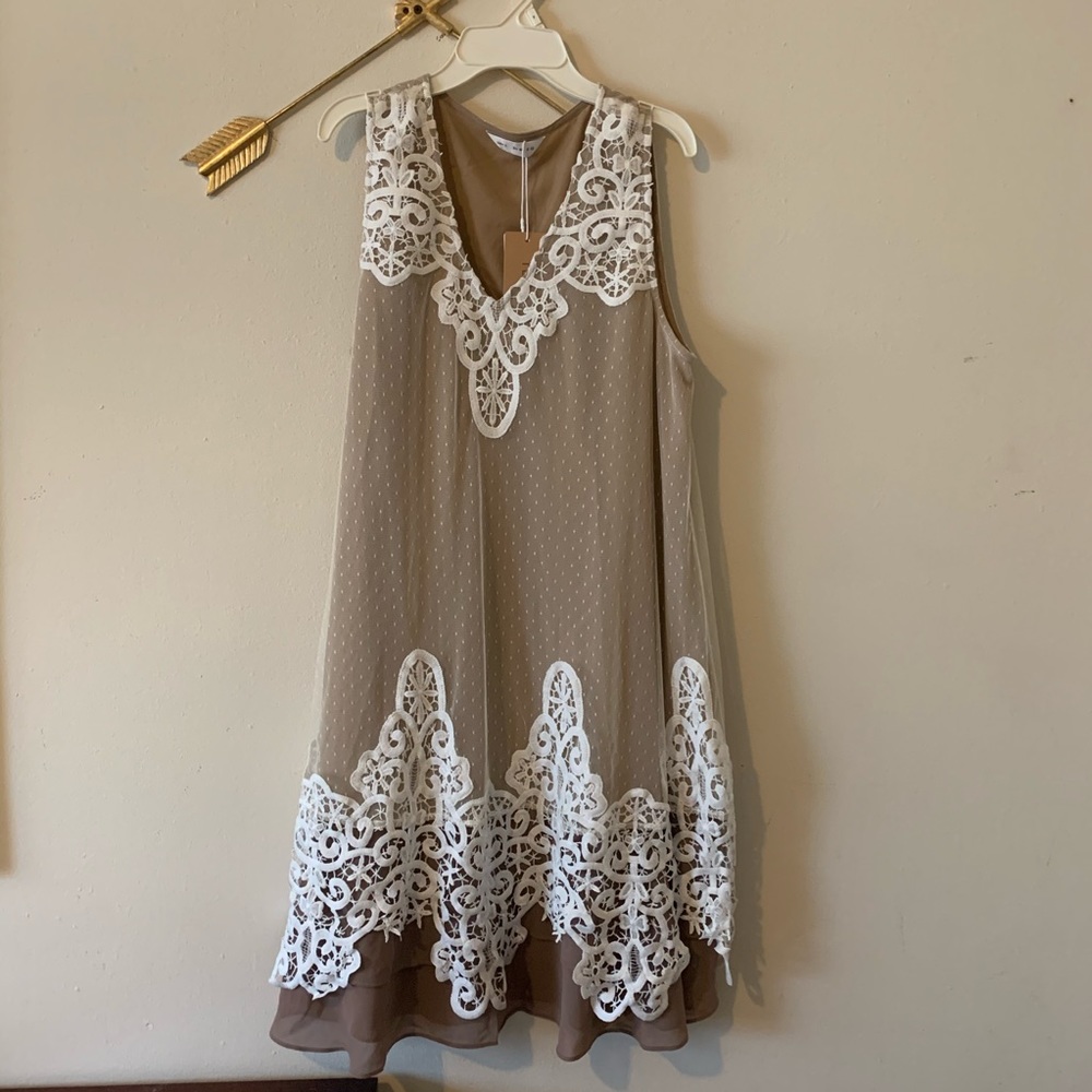 Nude with white lace dress